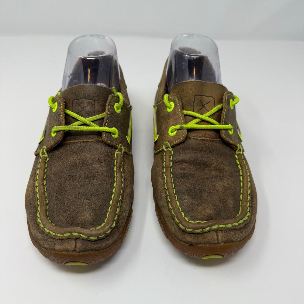 Twisted X  7.5 Leather Moccasins Boat Shoe Brown Yellow Skater Comfort Shoes - Picture 2 of 10